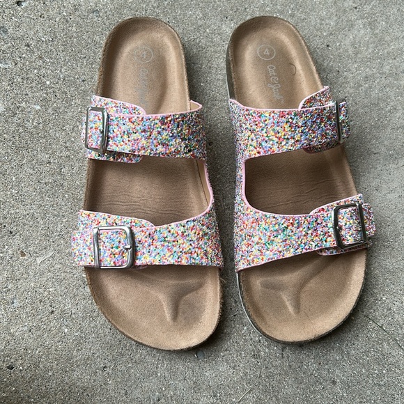 Cat & Jack rainbow glitter slide sandals girls size 4 - Picture 2 of 9